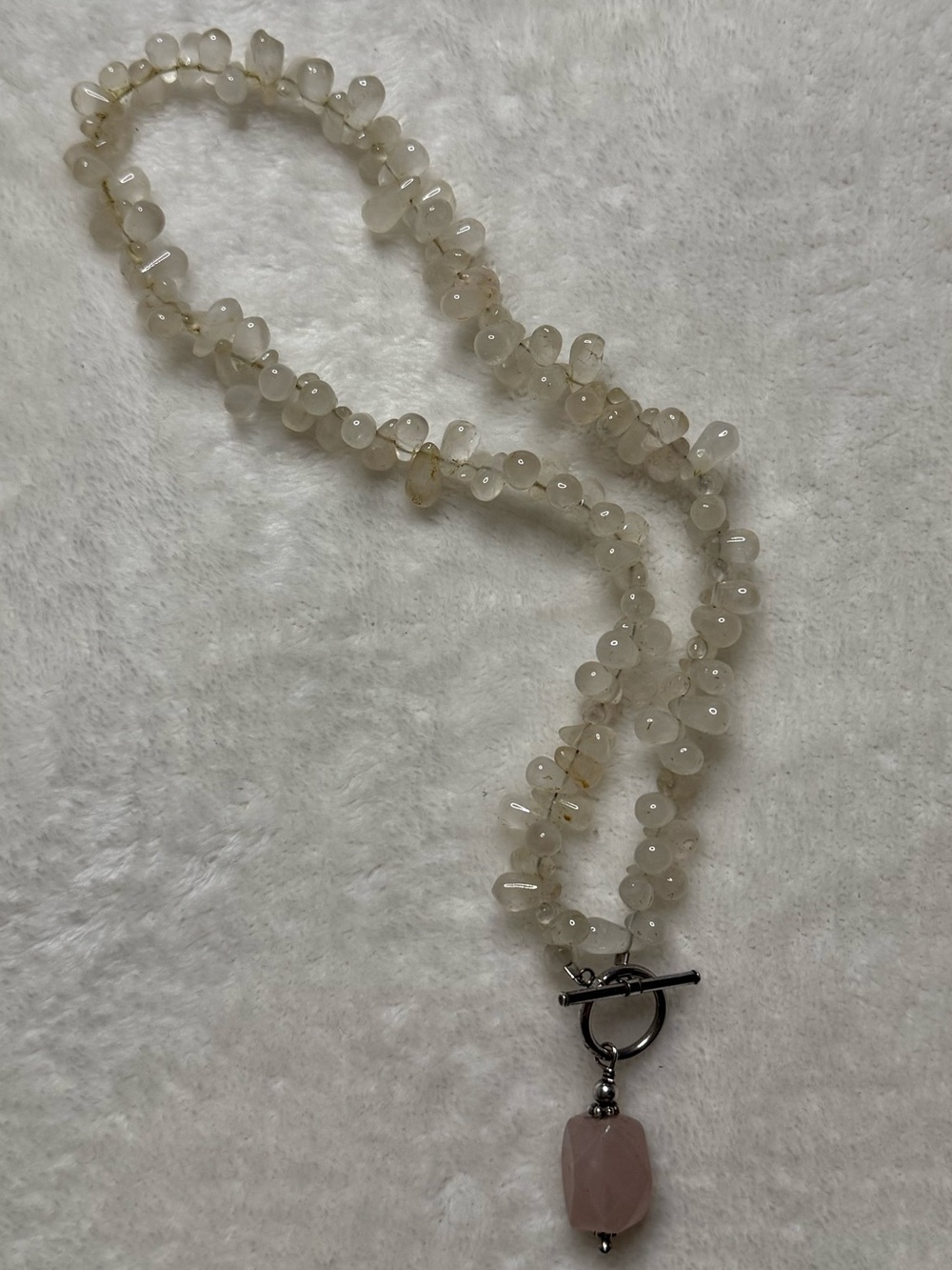 Sipalda Rose Quartz Nugget Toggle Necklace Sterling Silver N1058 16”